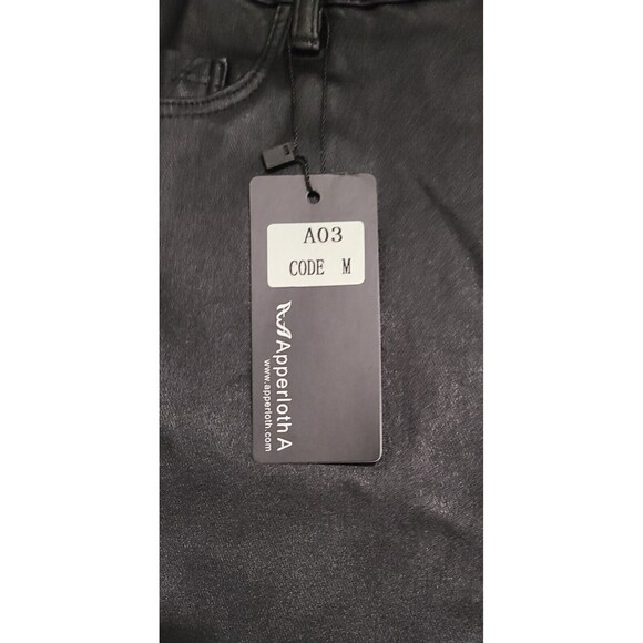 NWT Apperloth Womens Black Wetlook Coated High Rise Skinny Ankle Pants Size M - Picture 5 of 7